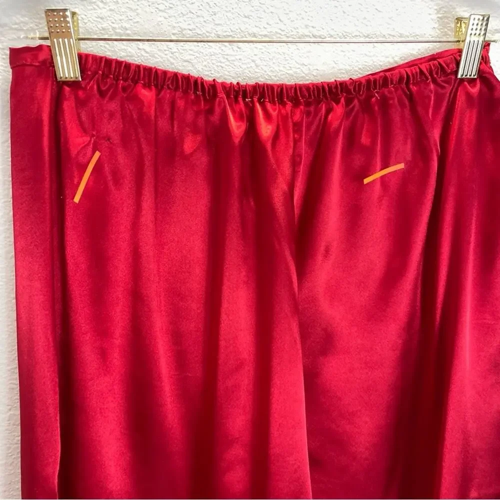 Vintage Fredericks Of Hollywood Satin Pajama‎ Set Red Black Lace 3 Pc Sleepwear